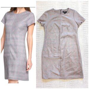 DKNY Suede Plaid Grey & Pink Mini Dress Size 6 Zip up Short sleeve Career work